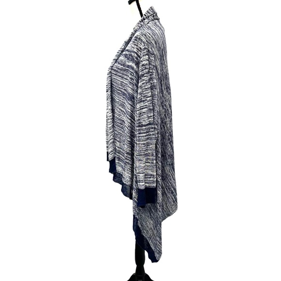 DKNY PURE BLUE AND WHITE OPEN KNIT CARDIGAN ASYMMETRICAL HEM SPACE DYE - Picture 4 of 15